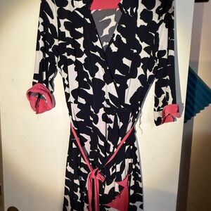 Lane Bryant Chic Navy Blue and White Wrap Dress with Pink Accents 18/20